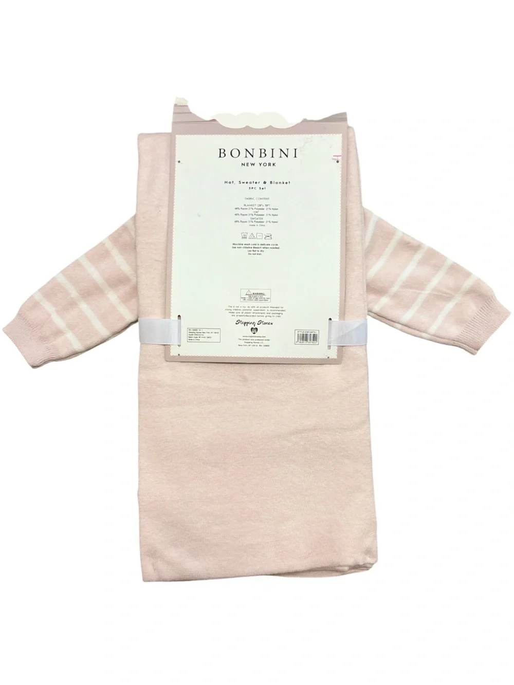 (2 Piece) Bonbini New York Baby Girls Blanket + Sweater Set Soft Light Pink NWT